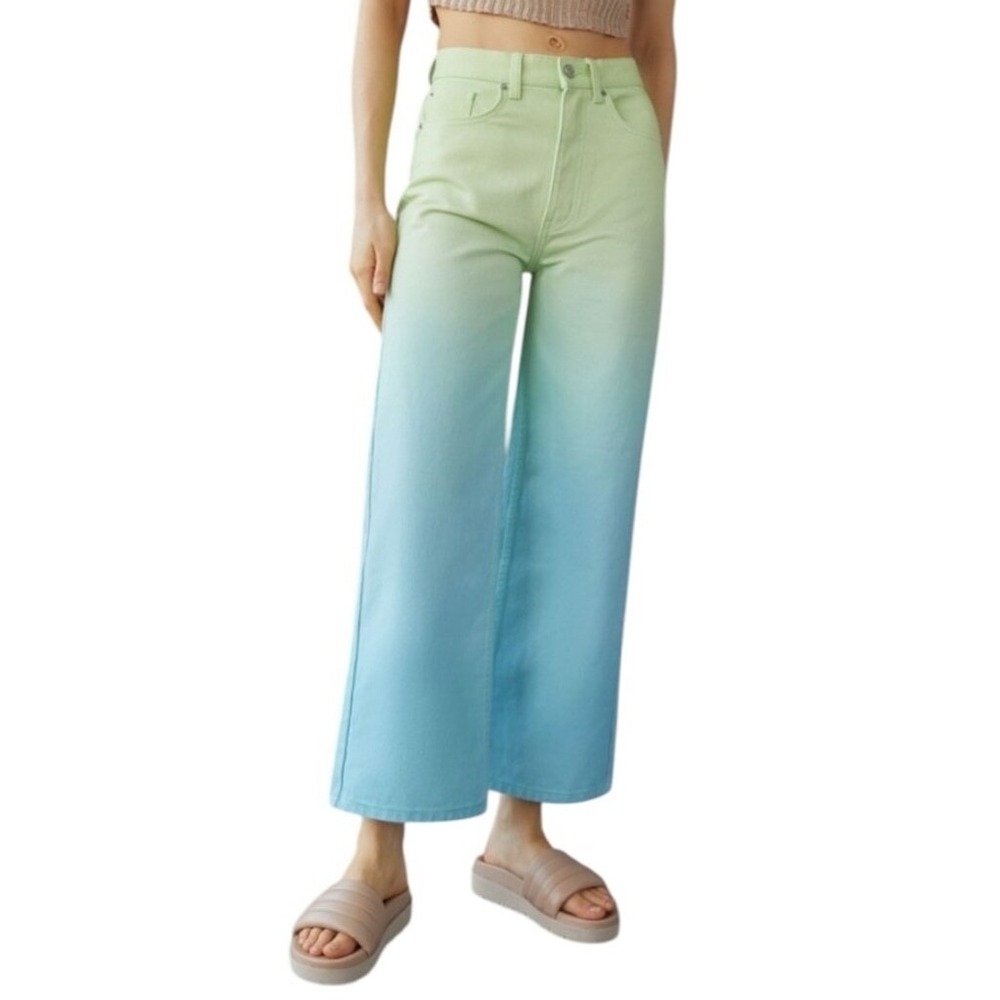 BDG Urban Outfitters High & Wide‎ Ombre Jeans Green Blue Gradient Wide Leg Sz 25